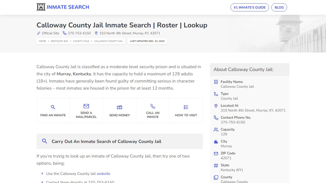 Calloway County Jail Inmate Search | Roster | Lookup